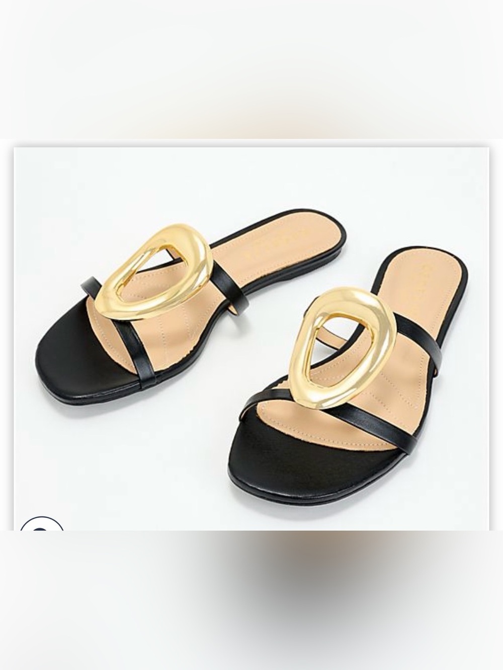 Cecilia Black Leather Slide Sandals with Gold Accent